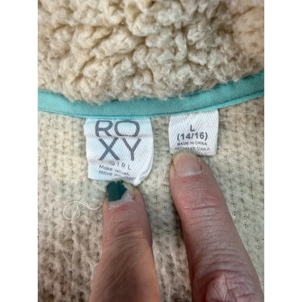 Roxy Girls‎ Sherpa Jacket Large 14 16 Cream Fleece Button Up Cozy